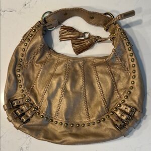 Vintage Isabella Fiore XL Bronze-Gold Studs and Buckles Leather Hobo Bag